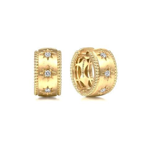 Gabriel 14k Yellow Gold 0.15Ct Diamond Huggies Earring 15mm with Bujukan Bead
