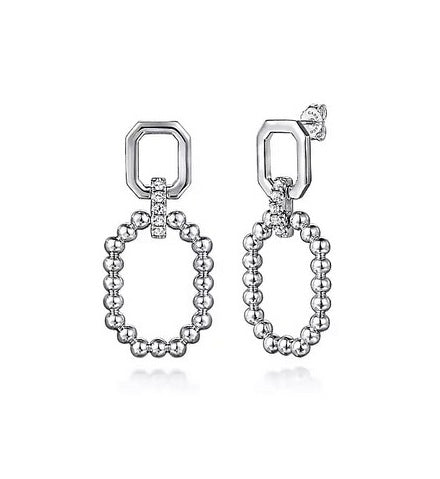 Sterling Silver Octagon White Sapphire Bujukan Stud Drop Earrings