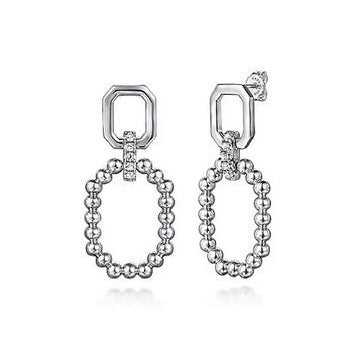 Sterling Silver Octagon White Sapphire Bujukan Stud Drop Earrings