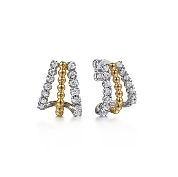 14K White & Yellow Gold Bujukan 0.34ct Diamond J Hoop Stud Earrings