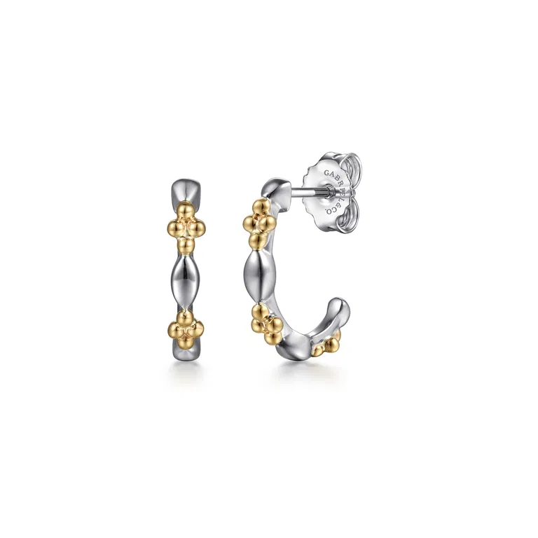 Gabriel 14k Yellow Gold and Sterling Silver Bujukan Beaded 15MM J Hoop Earring