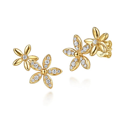 14K Yellow Gold 0.32ct Diamond Floral Ear Climber Earrings