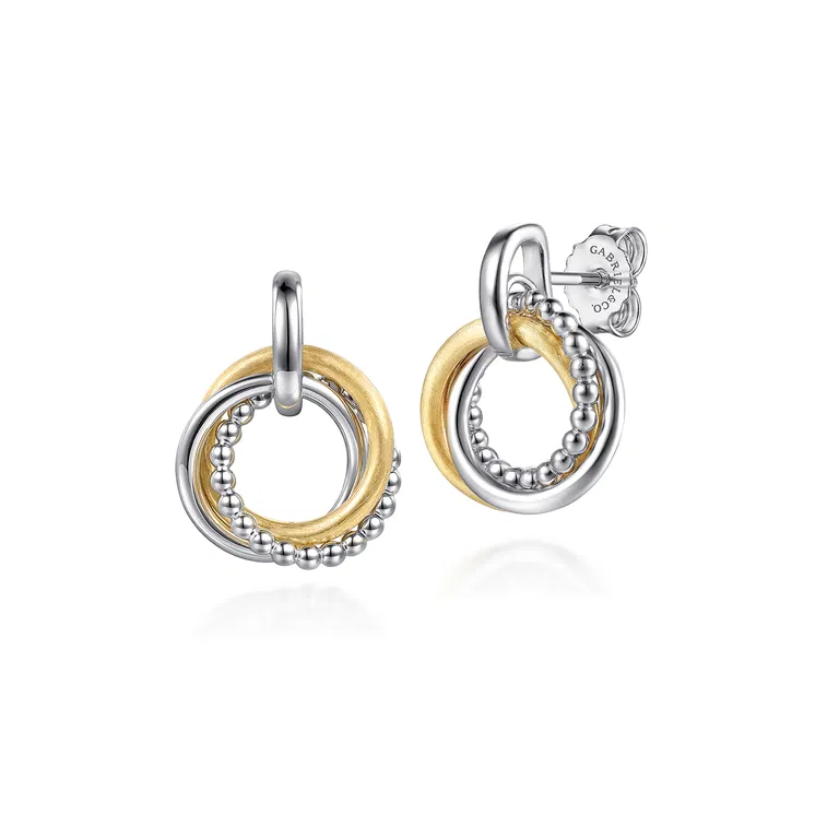 14k Yellow Gold and Sterling Silver Bujukan Beaded Door Knocker Earring