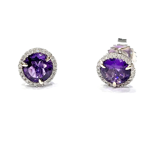 14k White Gold 3.36 Ct Amethyst, 0.14 Ct Diamond Earring