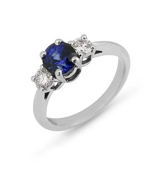 14k White Gold 1.35Ct Sapphire, 0.57Ct Diamond Ring