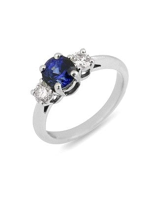 14k White Gold 1.35Ct Sapphire, 0.57Ct Diamond Ring