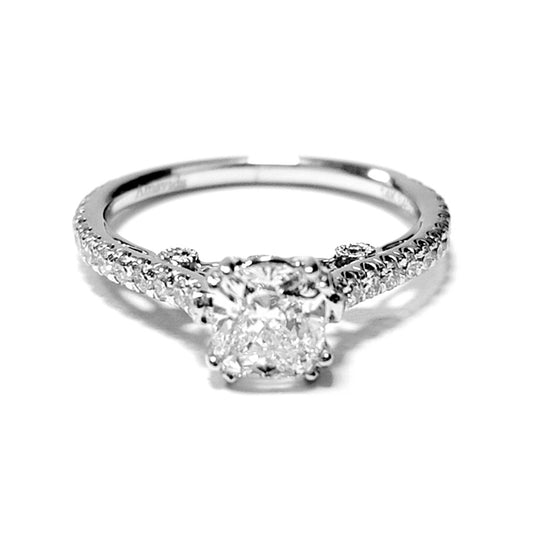 Gabriel 14k White Gold Center Diamond Cushion 1.02 Ct F SI1 GIA, Side diamond 0.39 Ct