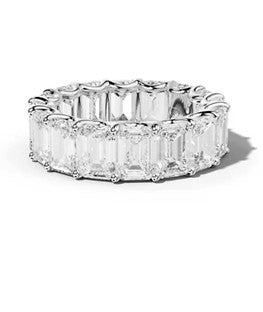 14k White Gold 10.80Cts Lab Grown Diamond Band with 16 Emerald Cut Diamonds, Size 6.75