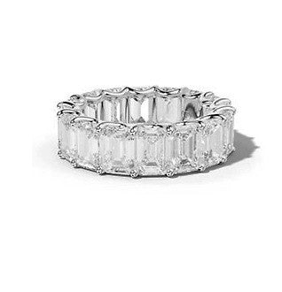 14k White Gold 10.80Cts Lab Grown Diamond Band with 16 Emerald Cut Diamonds, Size 6.75
