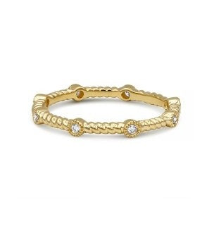 14k Gold 0.08 Ct Diamond Rope Stackable Ring, Available in White, Rose and Yellow Gold