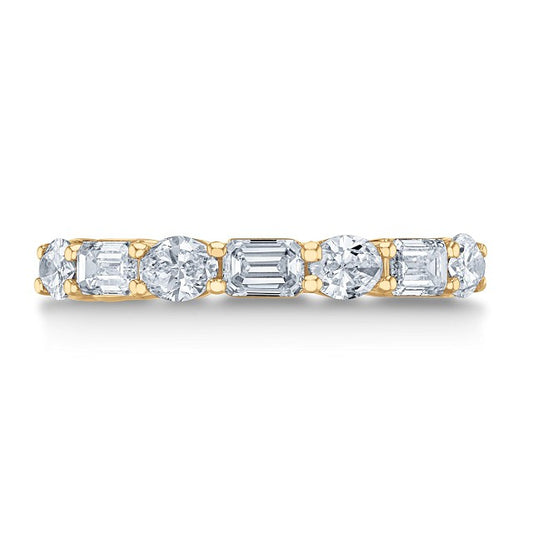 14k Yellow Gold 1.59ct Total Lab Grown Band with 4 Oval and 3 Emerald Cut diamonds