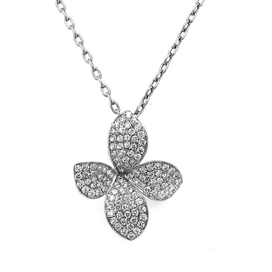 18k White Gold 1.06Ct Pave Diamond Flower Pendant