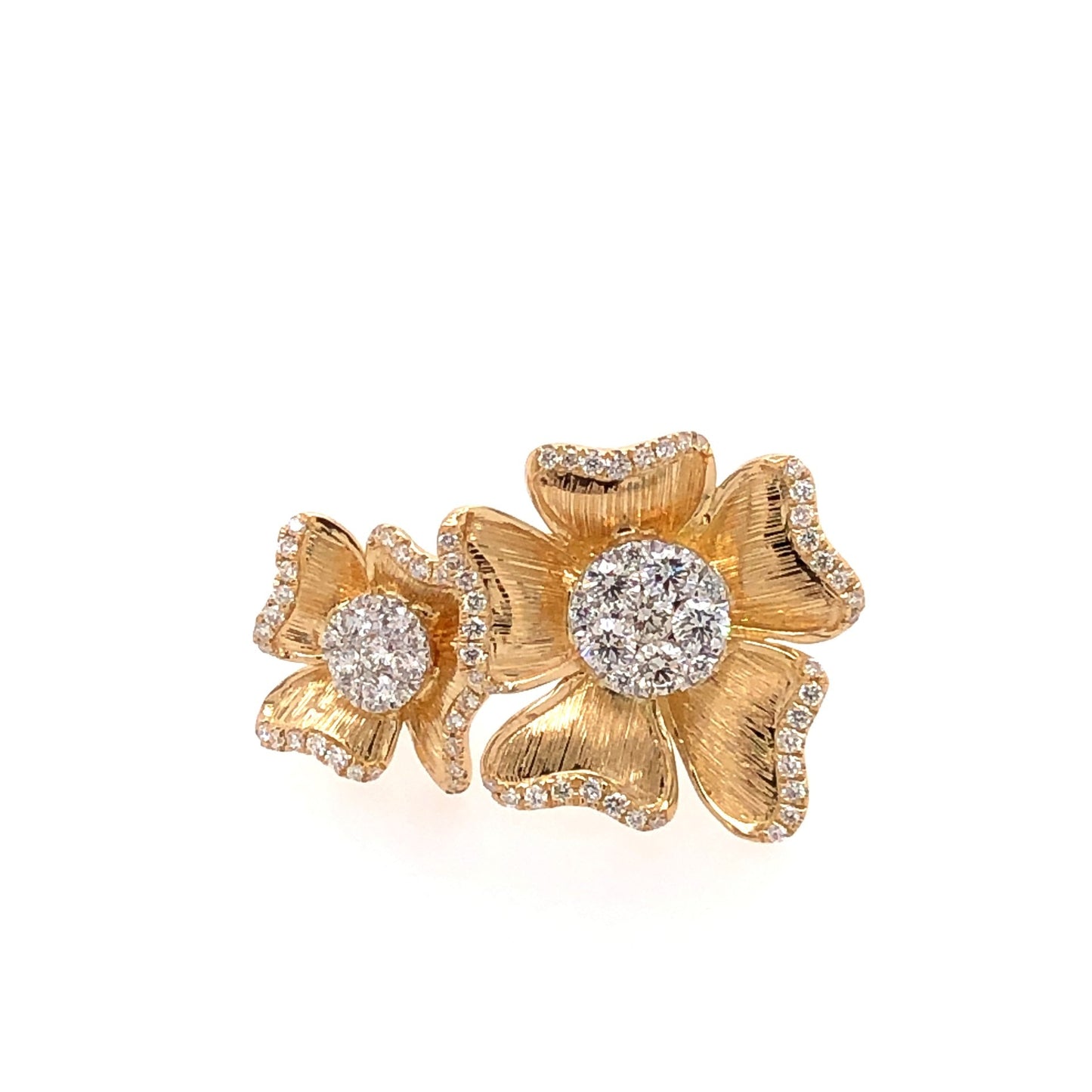 18k Yellow Gold 2 Diamond Flower ring with 0.66Ct Diamonds