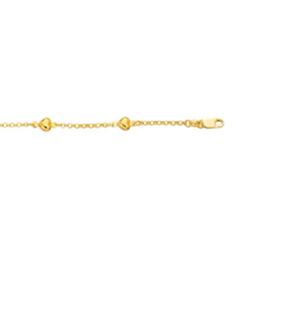 14K Yellow Gold Polished Heart Station Bracelet with Rolo chain in 7 Inch