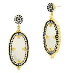 Sterling Silver and 14k Gold Plated Mother of Pearl  Earring with Cubic Zirconia