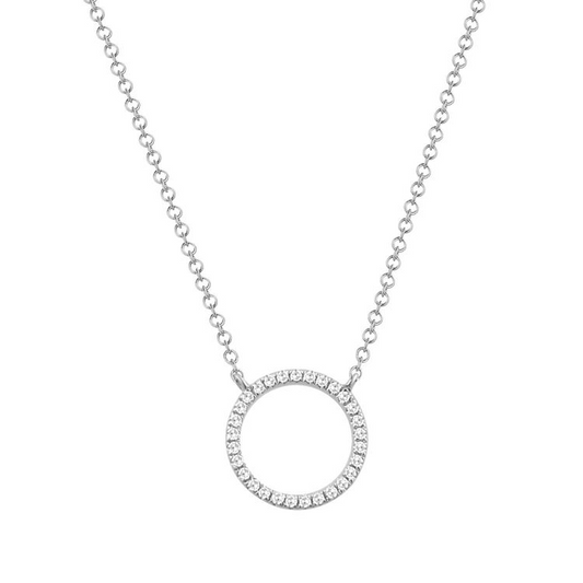14k White Gold 0.08Ct Diamond Circle Necklace with 29 Diamonds