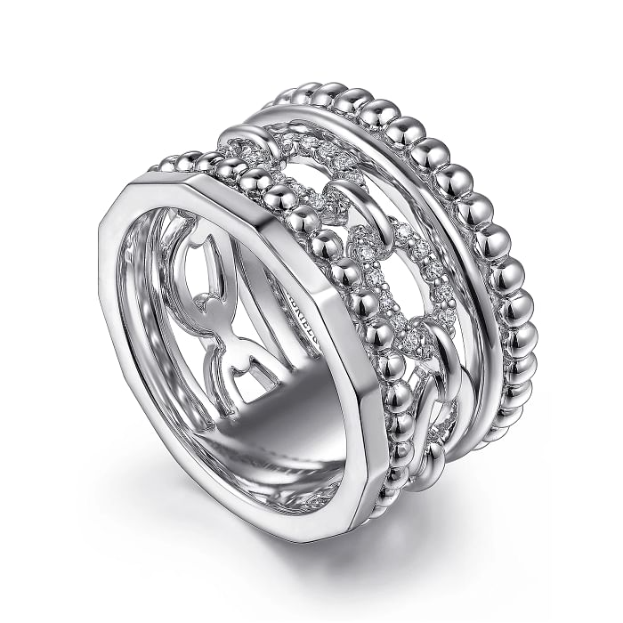 Gabriel Sterling Silver Bujukan White Sapphire Easy Stackable Ring, Size 6.5