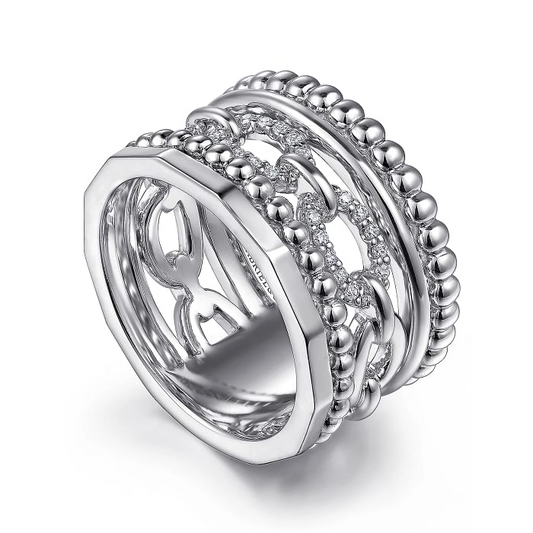 Gabriel Sterling Silver Bujukan White Sapphire Easy Stackable Ring, Size 6.5