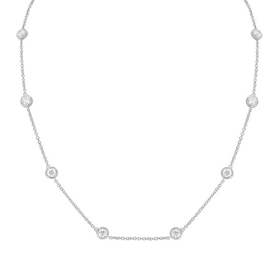 14k White Gold 2.17Cts Lab Grown Diamond By The Yard Necklace with 8 Diamonds