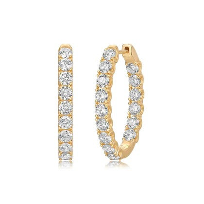 14k Yellow Gold Lab Grown 2.00Cts Diamond Hoop Inside Out with 30 Diamonds