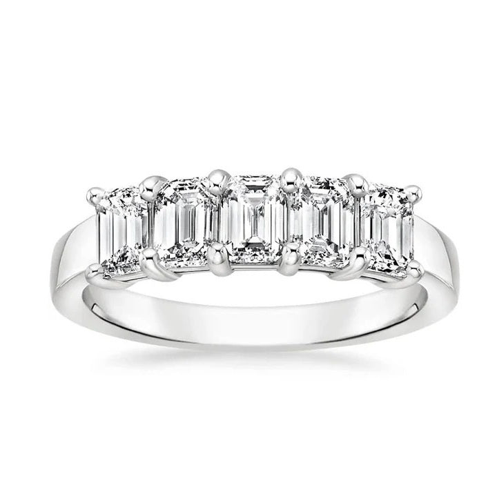 14k White Gold 3.00 Ct Emerald Cut Lab Grown Diamond Band
