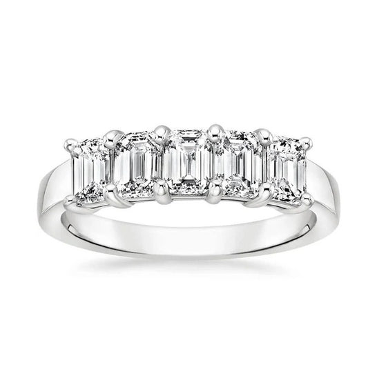 14k White Gold 3.00 Ct Emerald Cut Lab Grown Diamond Band