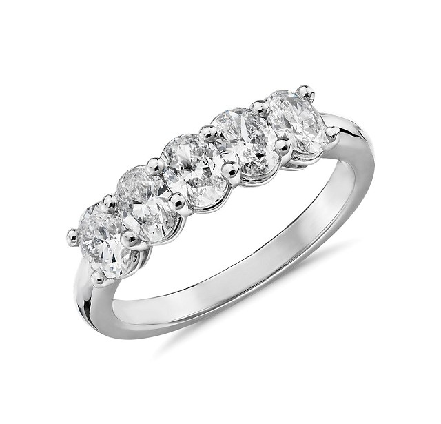 14k White Gold 3.00 Carat Lab Grown Diamond Band with Five Oval Diamonds