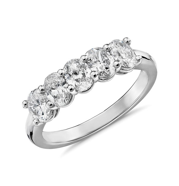 14k White Gold 3.00 Carat Lab Grown Diamond Band with Five Oval Diamonds