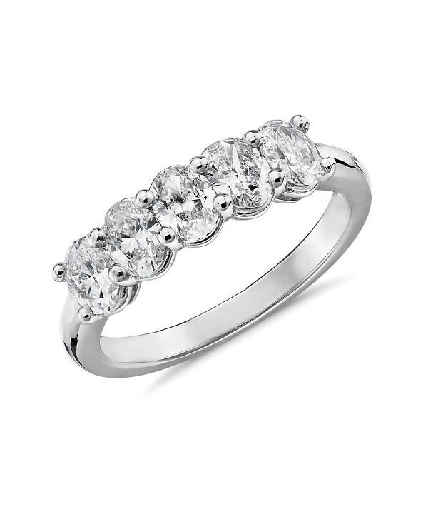 14k White Gold 3.00 Carat Lab Grown Diamond Band with Five Oval Diamonds