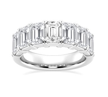 14k White Gold 5.00Cts 7 Emerald Cut Lab Grown Diamond Band