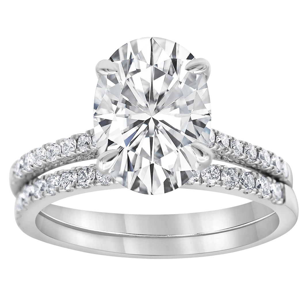 14K White Gold 4.22Ct VS1 F Oval, 0.50Ct Side Diamonds with Hidden Halo  All Lab Grown IGI with Band