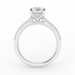 14K White Gold 4.22Ct VS1 F Oval, 0.50Ct Side Diamonds with Hidden Halo  All Lab Grown IGI with Band