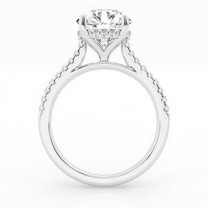 14K White Gold 3.06Ct VS1 F Cushion IGI, 0.53Ct Side Diamonds with Hidden Halo All Lab Grown with Band
