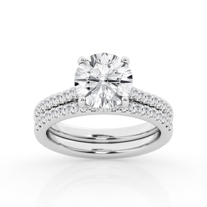 14K White Gold 3.06Ct VS1 F Cushion IGI, 0.53Ct Side Diamonds with Hidden Halo All Lab Grown with Band