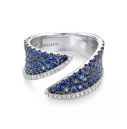 14k White Gold 1.34Ct Sapphire, 0.20Ct Diamond By Pass Ring