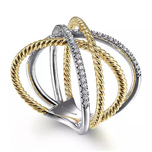 Load image into Gallery viewer, 14k White and Yellow Gold 0.26Ct Diamond Double Criss Cross Ring
