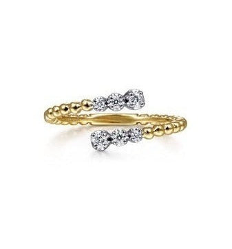 14K White-Yellow Gold Bujukan Ball and 0.13Ct Diamond Open Bypass Ring