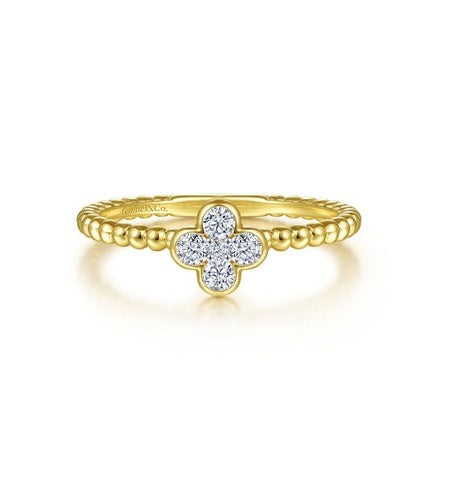 14k Gold 0.18Ct Diamond Clover Bujukan Bean Ring, Available in White and Yellow Gold