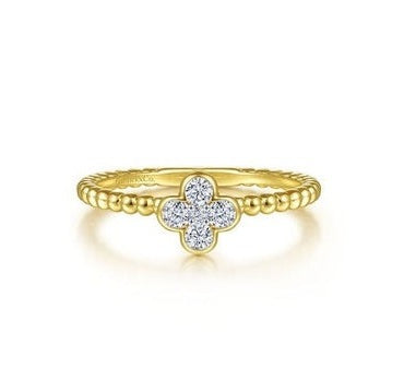 14k Gold 0.18Ct Diamond Clover Bujukan Bean Ring, Available in White and Yellow Gold
