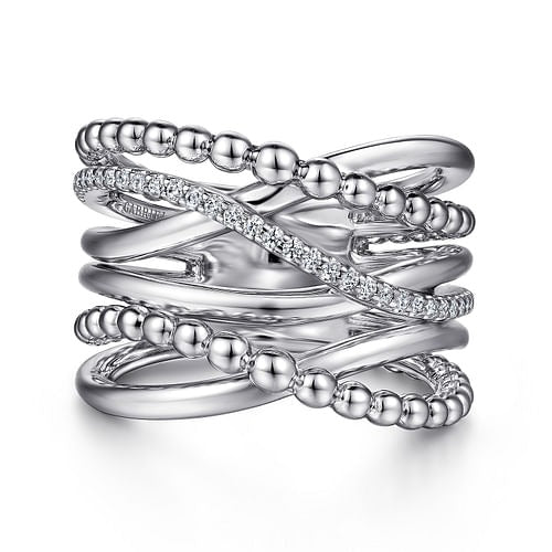Sterling Silver 0.20Ct White Sapphire Criss Cross Ring