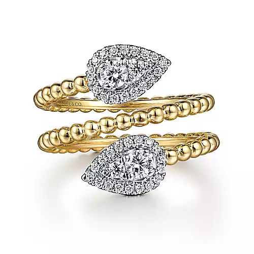 14K White and Yellow Gold Bujukan Wrap Ring with Teardrop 0.52Ct Diamonds