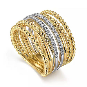 14K White and Yellow Gold 0.24Ct Diamond Bujukan Easy Stackable Ladies Ring