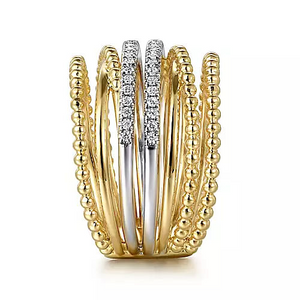14K White and Yellow Gold 0.24Ct Diamond Bujukan Easy Stackable Ladies Ring