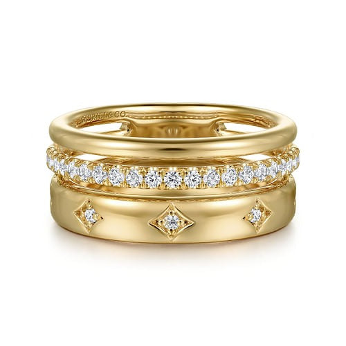 14K Yellow Gold 0.30Ct Diamond Easy Stackable Ladies Ring