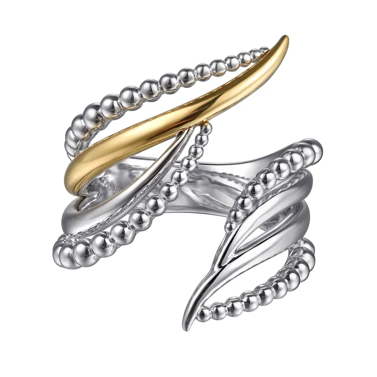 Sterling Silver and 14K Yellow Gold Bujukan Beaded Multi Row Bypass Ring