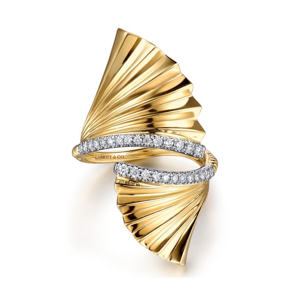 14K White & Yellow Gold 0.21ct Diamond and Diamond Cut Bypass Ring