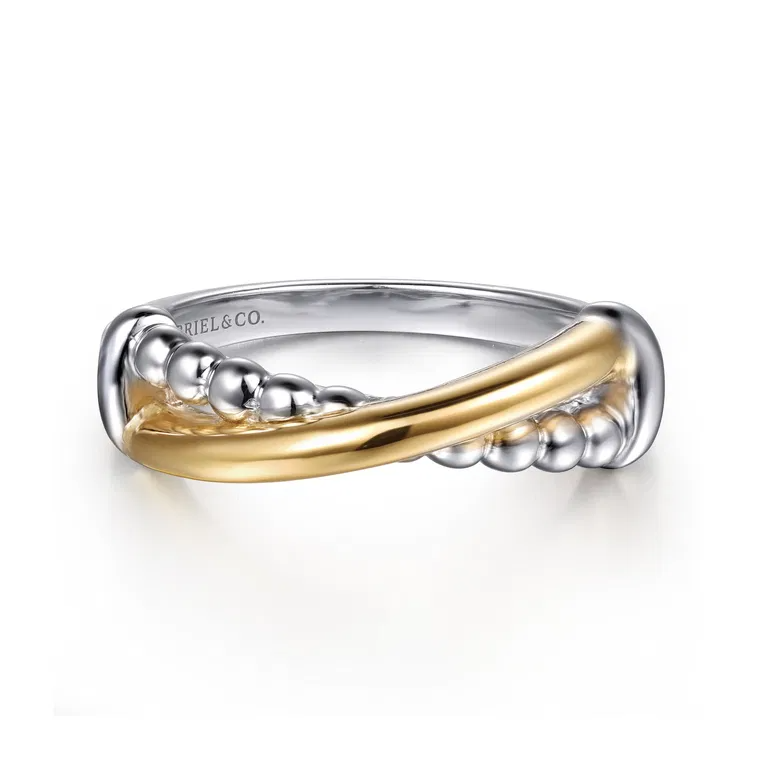 Sterling Silver and 14k Yellow Gold Bujukan Beaded Criss Cross Ring size 6.5
