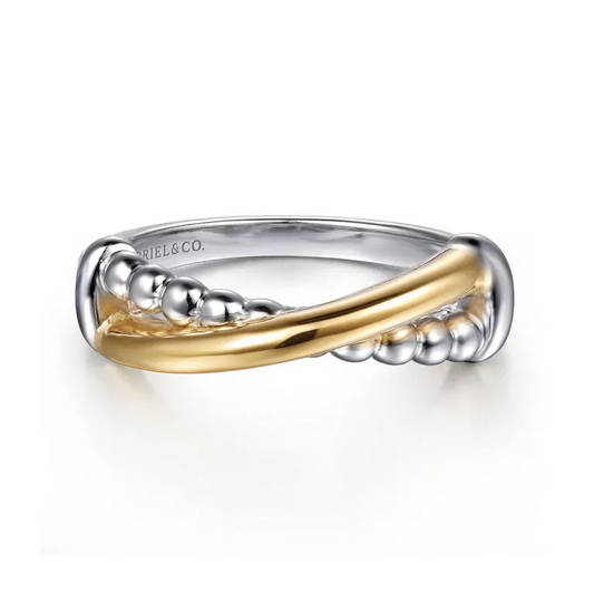 Sterling Silver and 14k Yellow Gold Bujukan Beaded Criss Cross Ring size 6.5