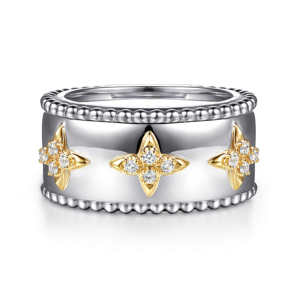14K Yellow Gold and Sterling Silver Bujukan White Sapphire Clover Smart Ring Enhancer, Size 8.0