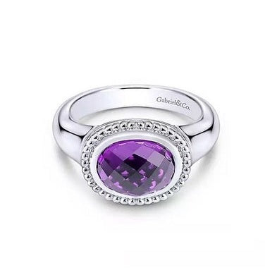 Sterling Silver Rhodium Plated Amethyst Ring